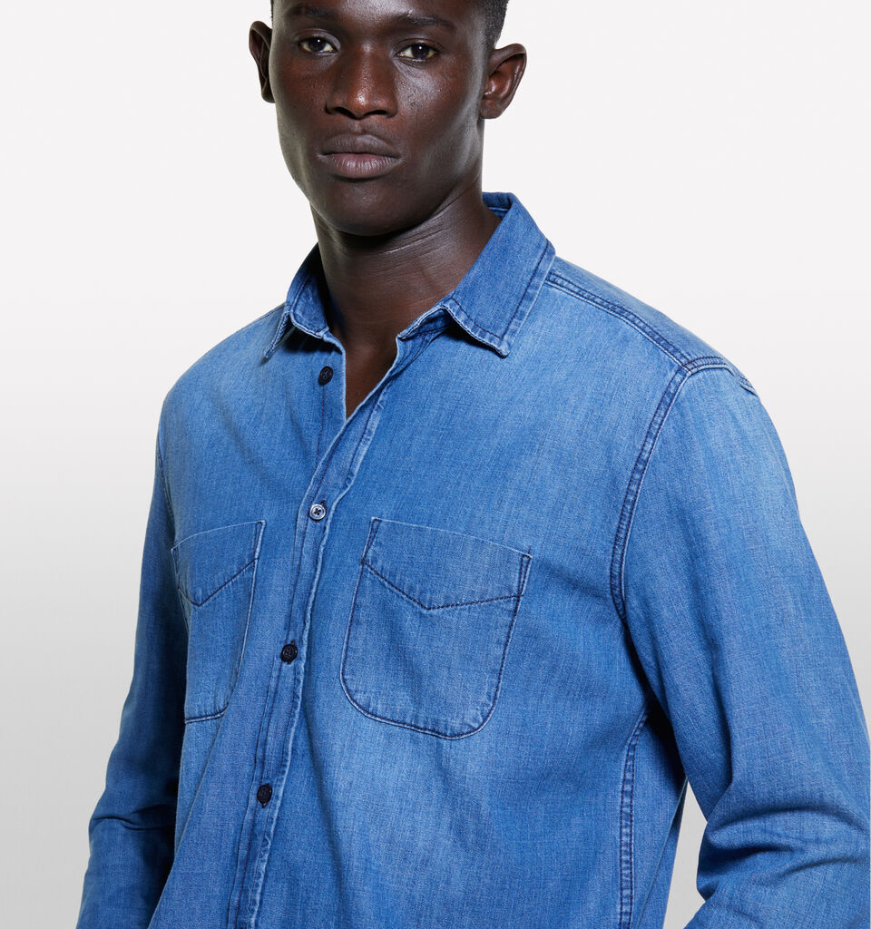Blue regular fit denim shirt - men's regular fit shirts - Blue | Sisley image number 5
